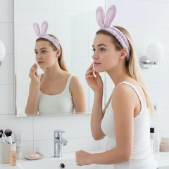 5Pcs Set Plush Bunny Ear Headband Cute Makeup Wash Face Spa Hairband Women&girls