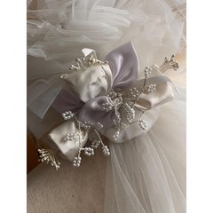 Vintage tulle wedding veil, 2 layers with tiara, beads and embroideries