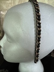 CHANEL 22S Classic Black Leather Gold Chain headband CC logo