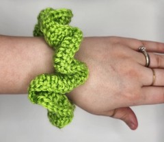 Handmade Scrunchie Set Lot of 5 Crochet Fabric Hair Ties Green Turquoise Black