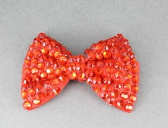 Red BOW 3.5″ wide faceted crystals barrette hair clip gator claw fabric