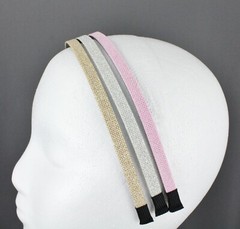 3 Gold Silver Pink sparkly headband hair band 1/4″ wide narrow skinny grip teeth
