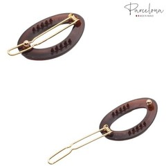 French Eggie Oval Shell Black Mini Celluloid Acetate Side Slide Barrette Snap…