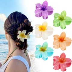 6 Pack Flower Claw Clips for Women Hawaiian Plumeria Hair Accessories