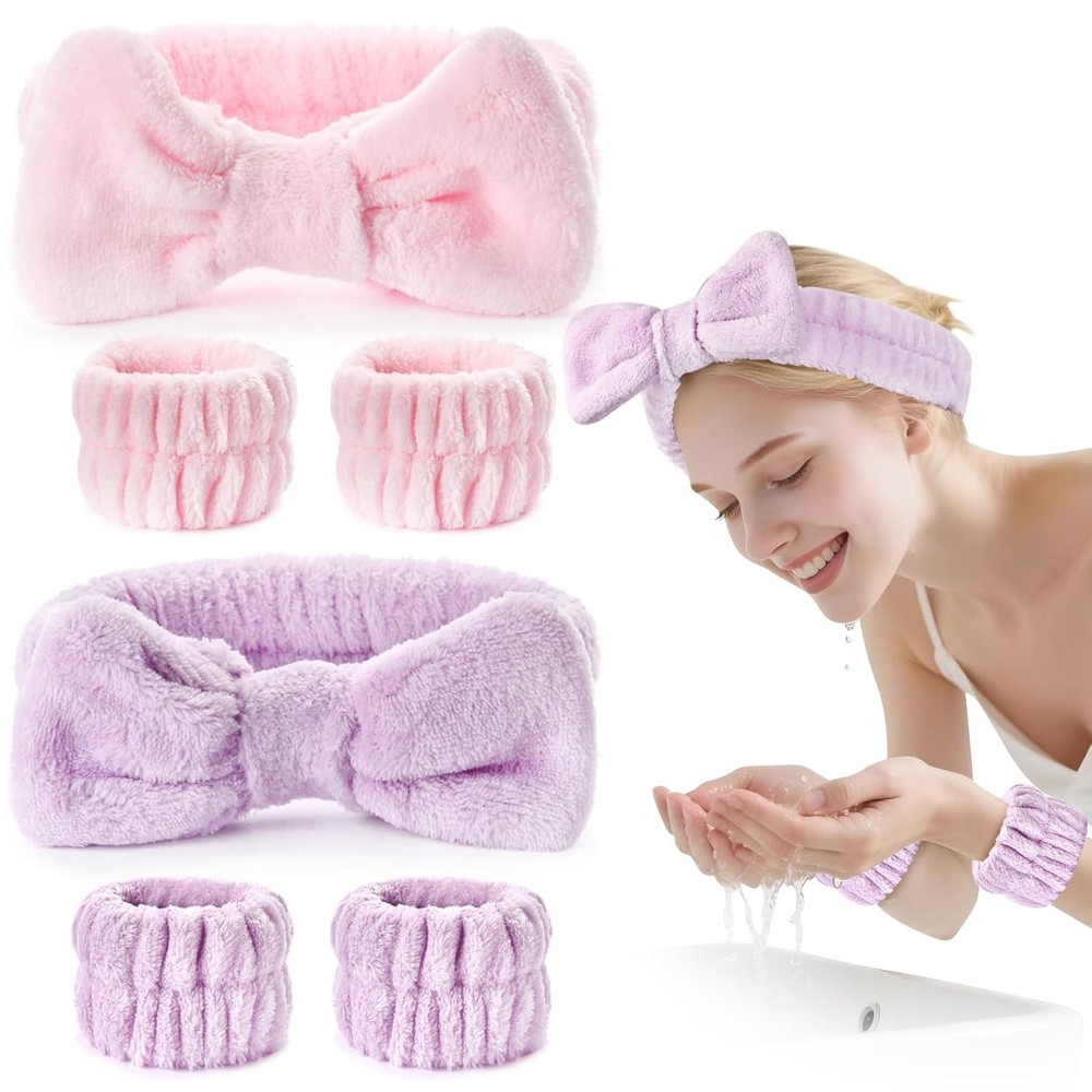 6Pack Headband and Wristband Set for Washing Face, Spa Skincare Makeup Headband,