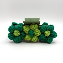 Green Crochet Flower Claw Clip, Large, Hair Accessories