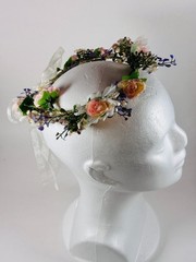 Flower Crown Headband Pink Rose Boho Bridal Hair Accessory Adjustable Ribbon FHA