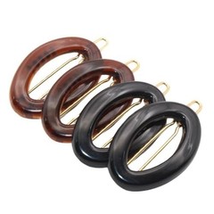 French Eggie Oval Shell Black Mini Celluloid Acetate Side Slide Barrette Snap…