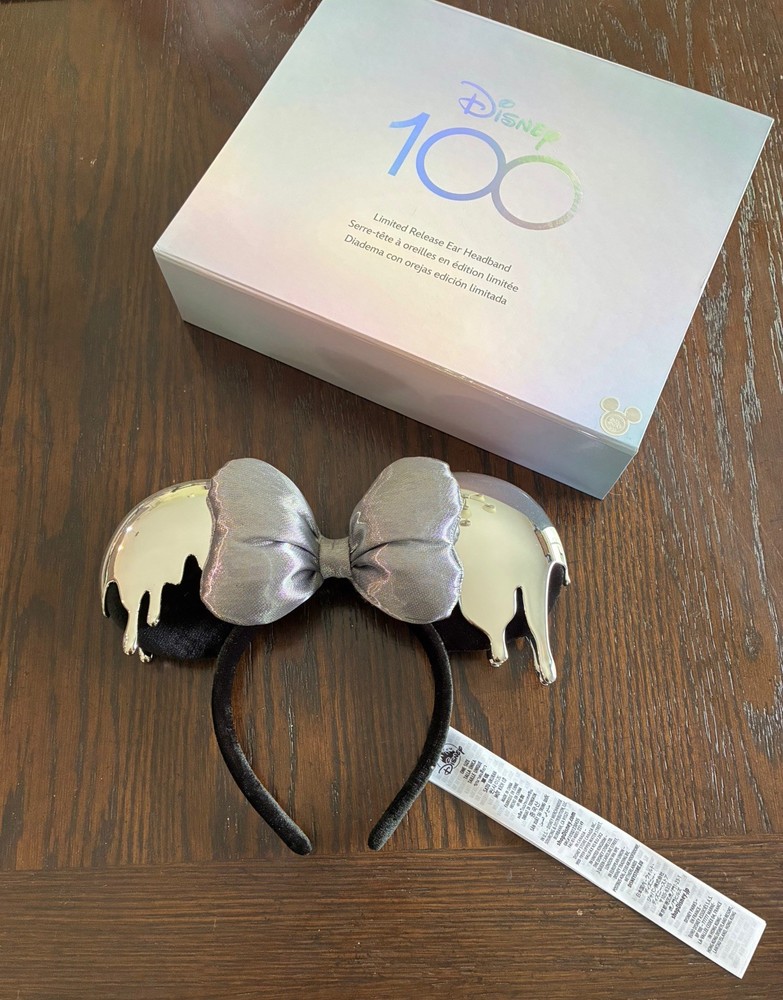 New Disney 100 Anniversary LE Platinum Drip Minnie Mouse Ears Headband D23