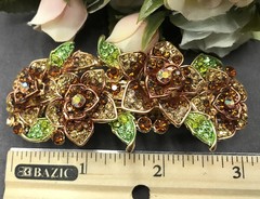 New Gold Tone Flower Rhinestone brown color Hair Clip Barrette 25