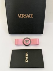 NWT Versace Pink Gianni Ribbon Medusa Tribute Logo Satin Bow Hair Clip Barrette