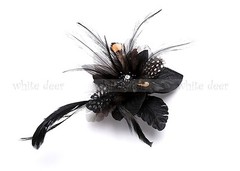 Women’s Lady Black Feather Flower Brooch Pin Clip Rhinestone Party Headdress