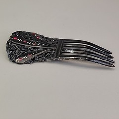 Vintage Hair Comb Spanish Mantilla Celluloid Black Red Enamel Dots 4.75″