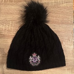 Ralph Lauren Embroidered Pom-Pom Cable Knit Beanie Hat