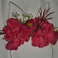 Floral Cat Ear Headband Red Green Fabric Metal for Women Teens Party Festival