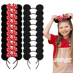 20 Pack Mouse Ears Headband Classic Solid Black and Red Bow Ears Headbands Bu…