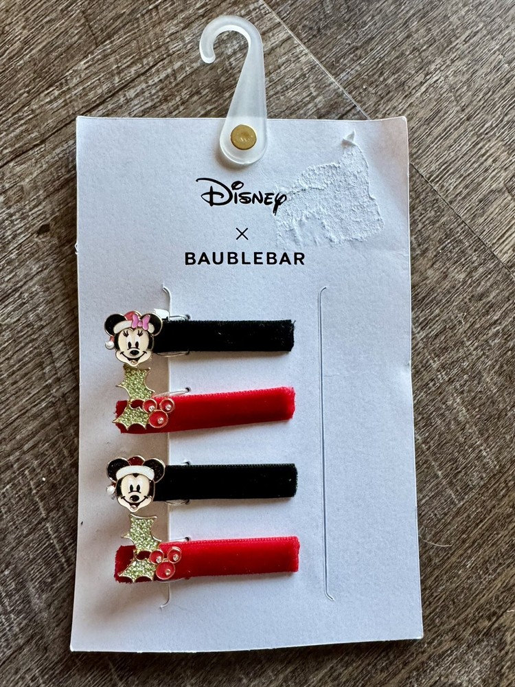 New Disney x Baublebar Minnie And Mickey Christmas Hair Clip Clips Set Of 4