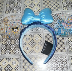 Disney LED Mickey Mouse Ears Headband Bow Blue Clear Plastic Fabric Solid