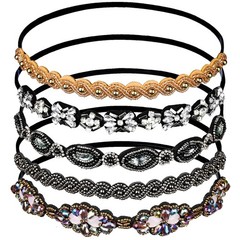 5pcs Elastic Beaded Headbands, Jewels Hairbands Hat Bands, Crystal Rhinestone