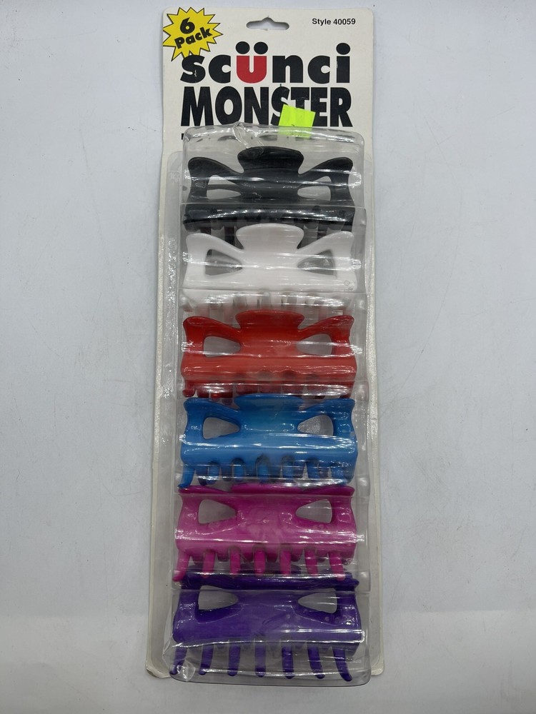 VTG Scunci Monster Pack Of 6 Hair Jaw Clips : Red Blue Purple + New In Package