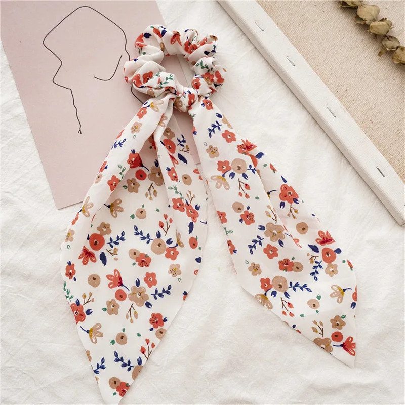 Fashion Leopard Print Bow Satin Long Ribbon Ponytail Scarf Hair Tie Scrunchies W