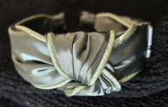 NWT Anthropologie Satin Top Knot Headband Olive Sage Green Piped Trim Hair Band