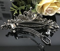 Antique Silver Tone Rhinestone clear crystal metal Hair Clip Barrette 280117