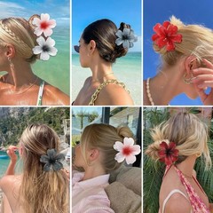 SMKSL 6 Pcs Flower Hair Claw Clips for Women 1 Count (Pack of 6), Dark & Red