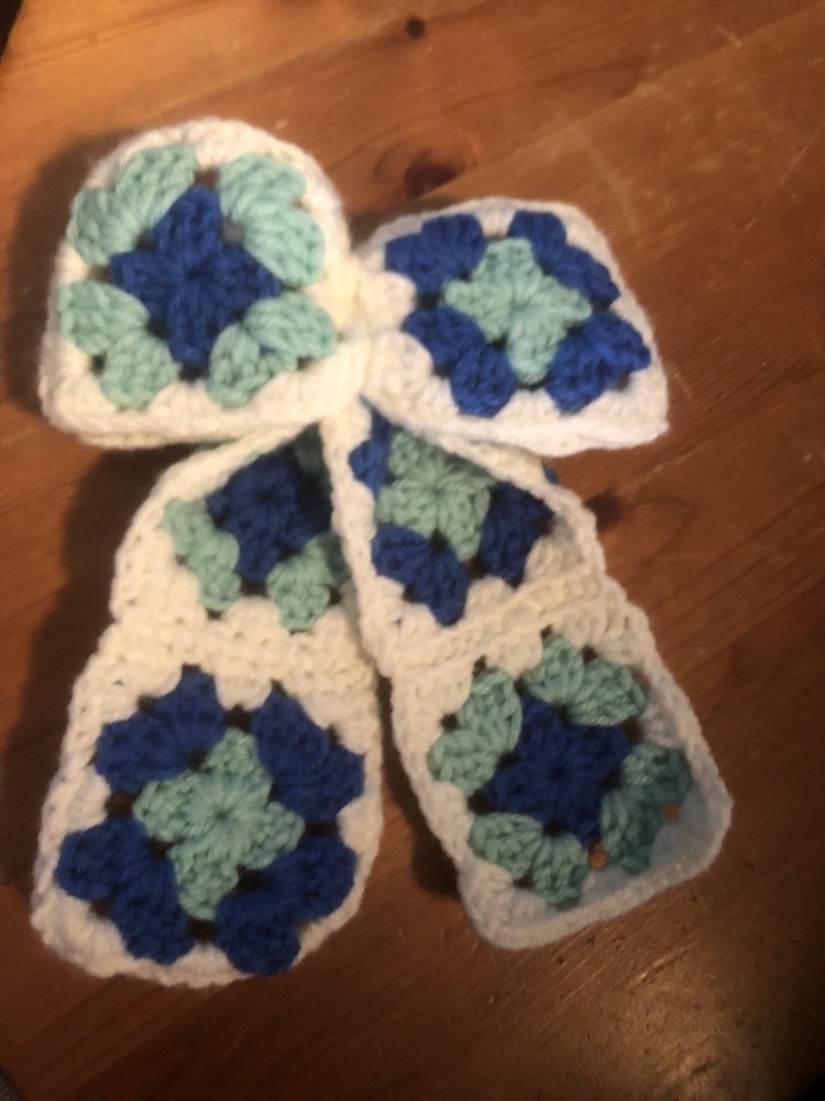 Handmade New Granny Square Crochet Hair Bow Metal Clip 7”