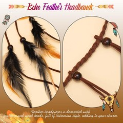 GORTIN Boho Feather Headband Hippie Headpiece Indian Headdress Gypsy Brown