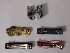 Vintage 80s Lot Of 5 Barrettes Hair Accessories Metal Spring Clasp Plastic Metal