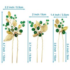 Crystal Wedding Hair Pins Emerald Green Rhinestone Gold Leaf Vine Bridal Hair