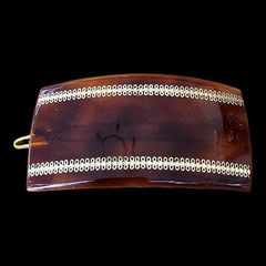 Vintage Barrette – Brown Barrette with Gold Design Tige Boule Closure – France