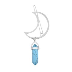 Women Hair Pin Alloy Moon Shape Hexagonal Column Stone Pendant Hair Clip