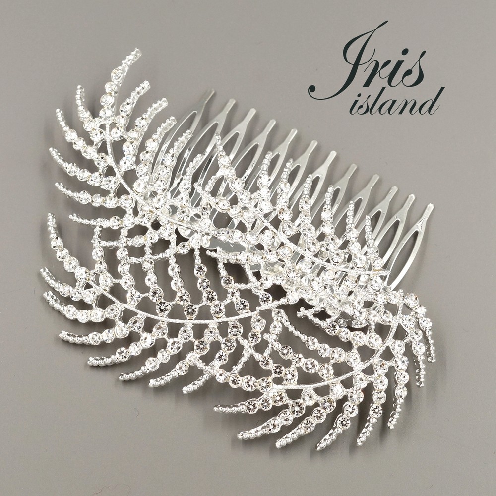 Bridal Hair Comb Silver Clear Crystal Headpiece Wedding Hair Accessories leaf 8