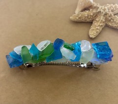 Sea Glass Barrette, Recycled Multi Colors Glass Hair Accessory Beach Theme