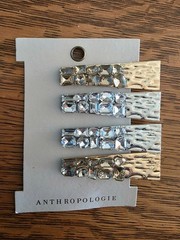New Anthropologie Gold Silver Jeweled Rhinestone Hair Clips Set 4 NOS