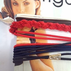 Goody Intrigue hair tie elastics ponytail holders metal band connector black red