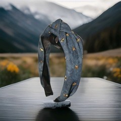 Denim Knot Headband Wth Studded Small Stars
