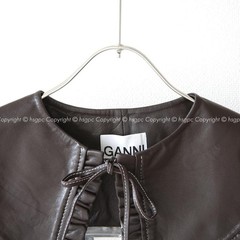 GANNI Big Frill Collar Leather Detachable Neckpiece Brown One Size