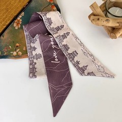 Silk Geometric Ribbon Headband Women Long Wrap Retro Daily Hair Scarf Tie