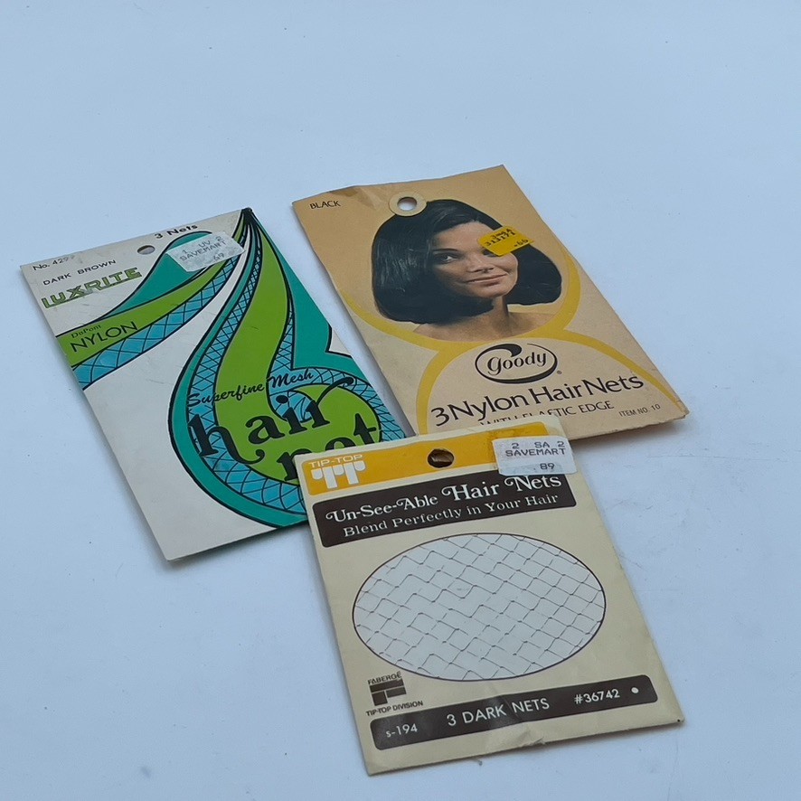 GOODY VTG Invisible Blonde HAIR NETS Luxrite Dark Black 1960s Jackie O Style