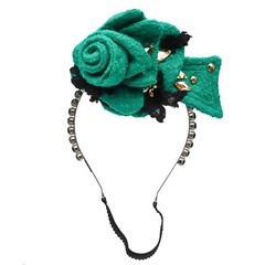 DOLCE & GABBANA Crystal Tweed Rose Lace Metal Tiara Headband Green