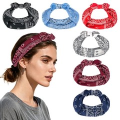 Boho Bow Headbands for Women, 6 Pack Elastic Knotted Hair Band Fashion Paisley P