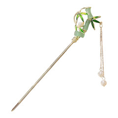 Temperament Bamboo Tassel Hair Sticks Gold Alloy Elegant Flower Hairpins for Wom