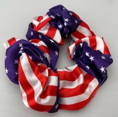 2 pcs SATIN RED WHITE & BLUE PATRIOTIC PONYTAIL SCRUNCHIES FREE USA SHIPPING