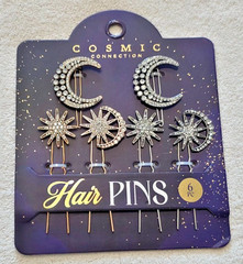 Cosmic Connection Celestial Bling 6 Hair Pin Set Stars Moons Eclipse Bridal Gift