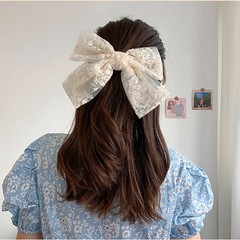 Lace bow hair clip, embroidered sweet and elegant, ribbon spring clip