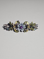 Vintage Style Floral Barrette Purple Rhinestone Crystal Enamel Flower Leaf Clip