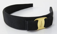 Auth SALVATORE FERRAGAMO Vara Black Head Band Hair Accessory #49847B
